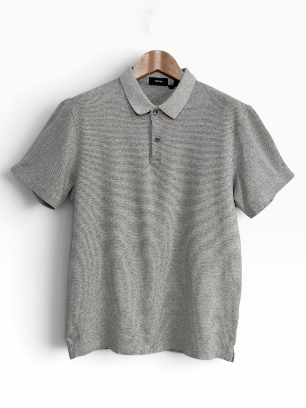 Theory Gray Textured Knit Short Sleeve Polo Shirt Two Button Classic Mens Medium